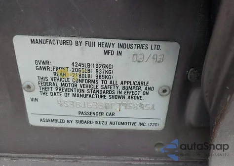 1993 Subaru Legacy L from USA, damaged, VIN 4S3BJ6338P7958951